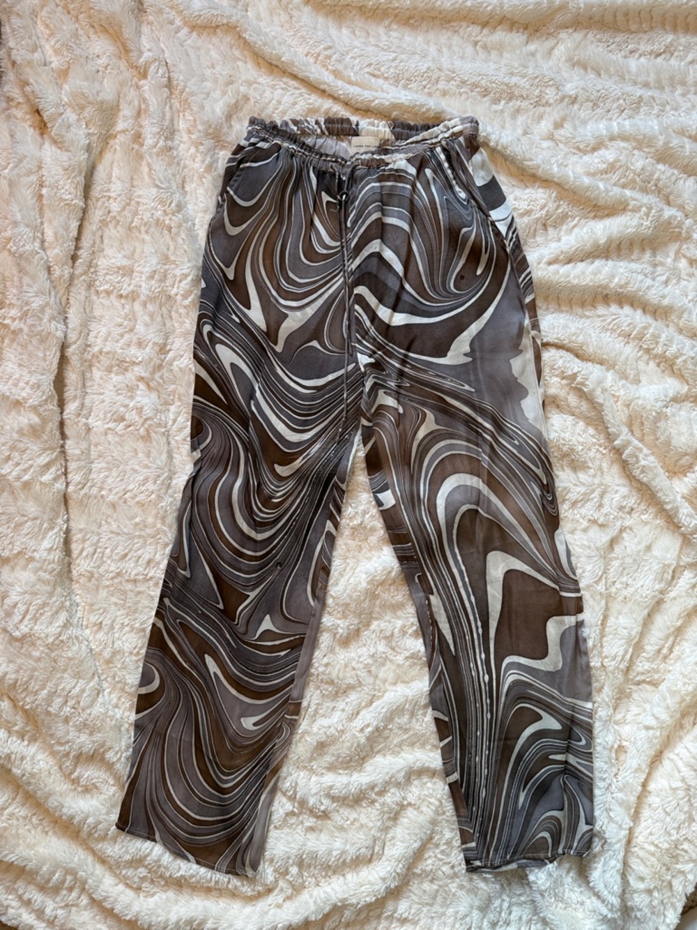 Swirl Print Pants in Brown, Purple & Cream